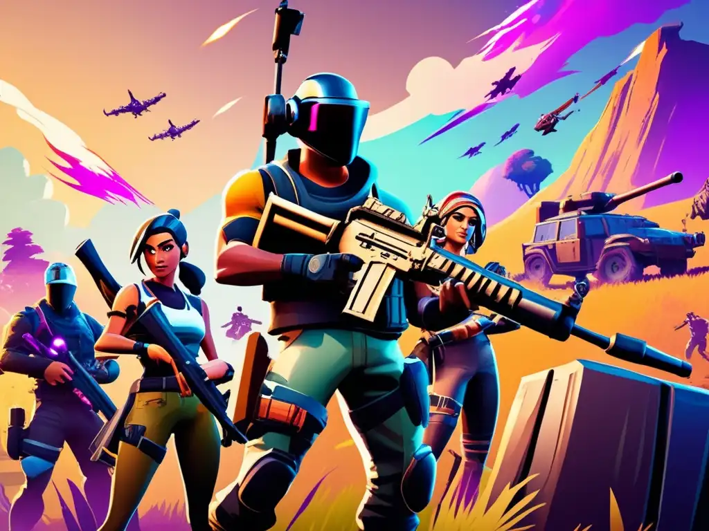 Un intenso y nostálgico equipo de personajes de Fortnite trabaja en equipo en un campo de batalla digital. <b>Están estratégicamente armados y listos para la acción.</b> <b>Lecciones trabajo equipo Fortnite.