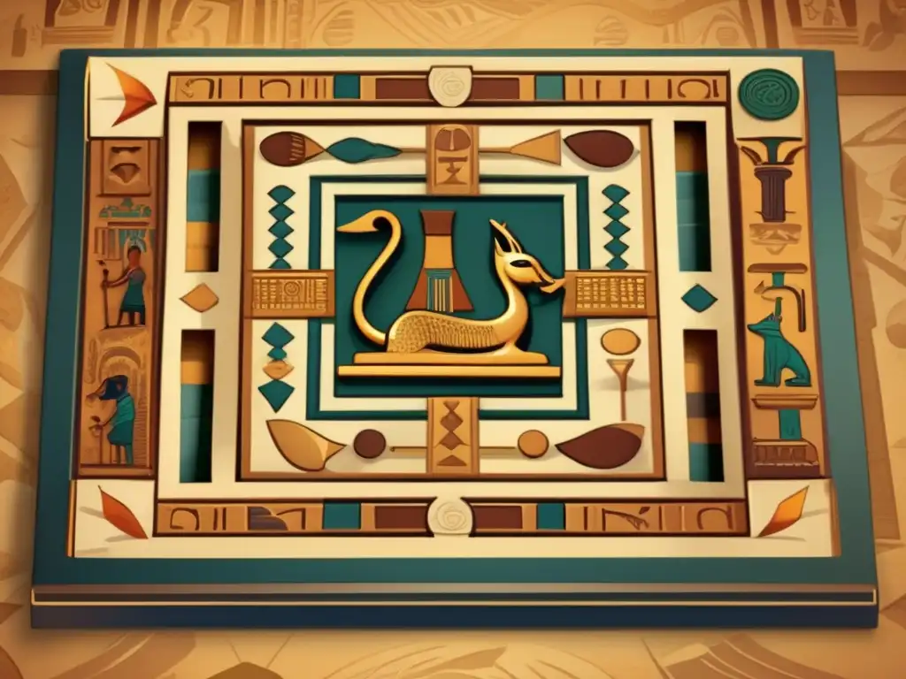 Un juego antiguo de Mehen representando el significado espiritual de la serpiente en la cultura egipcia, con jugadores concentrados.