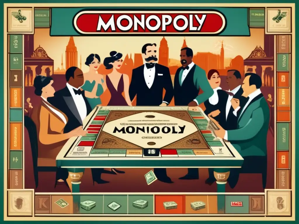 Un juego de Monopoly vintage con interpretaciones políticas juegos de mesa. <b>Jugadores compiten con expresiones intensas.