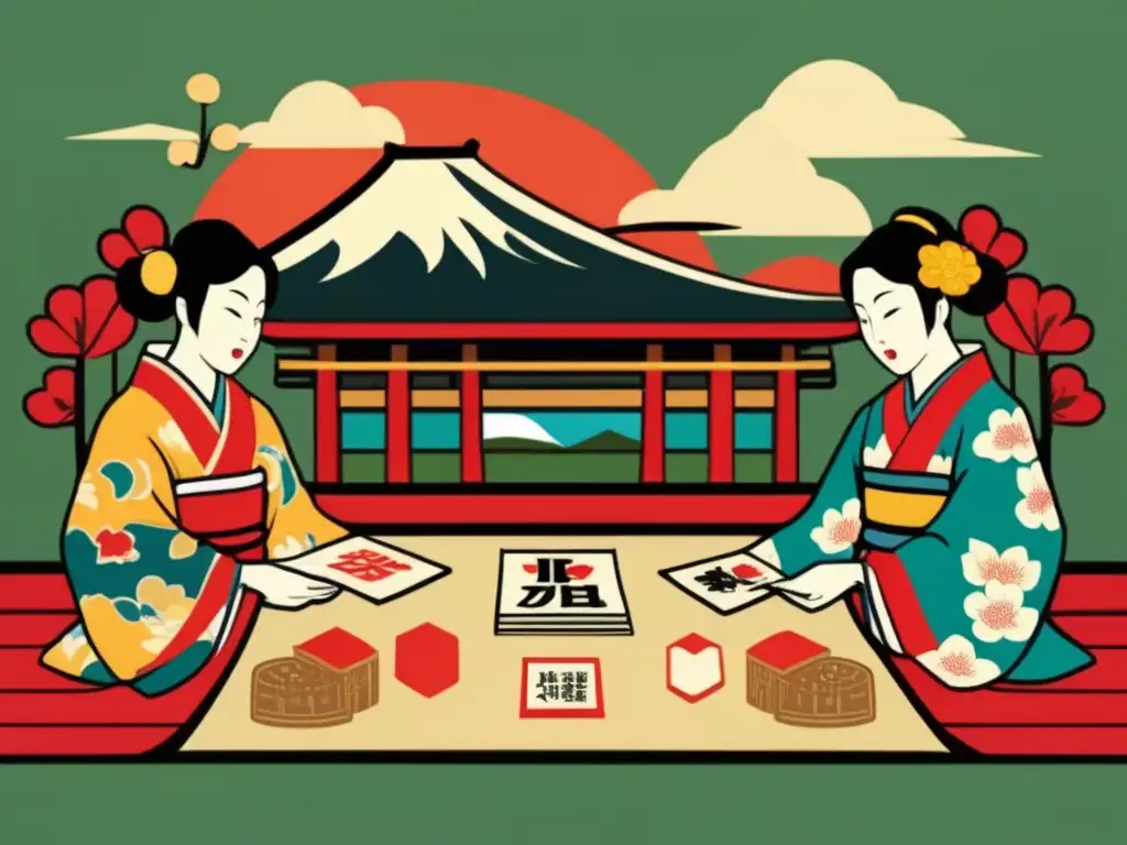 Juego tradicional de cartas Hanafuda y Nintendo en escenario histórico. <b>Origen histórico de los juegos Hanafuda y Nintendo.