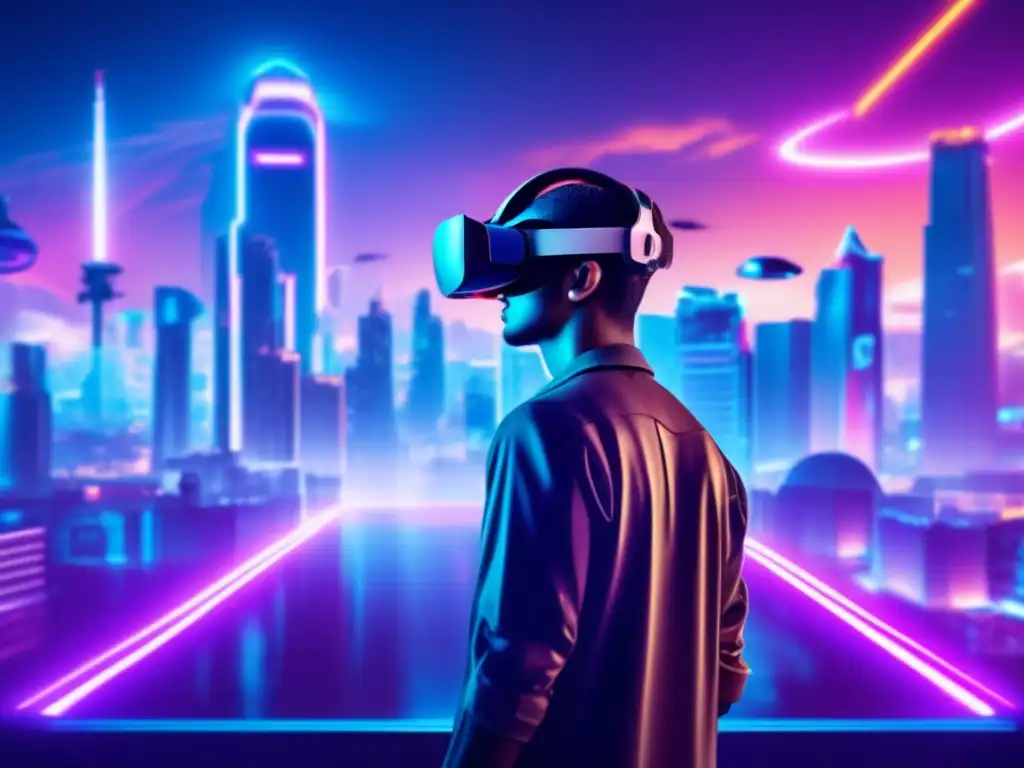 Un jugador experimenta la emoción de la realidad virtual en una ciudad futurista, retratando la experiencia de juego sin retrasos.