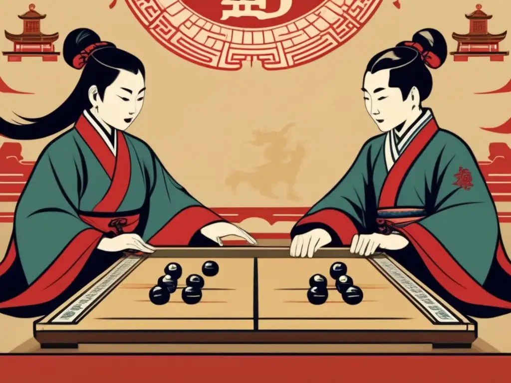 Dos jugadores de ajedrez chino compiten con determinación, resaltando la importancia estratégica del ajedrez chino.
