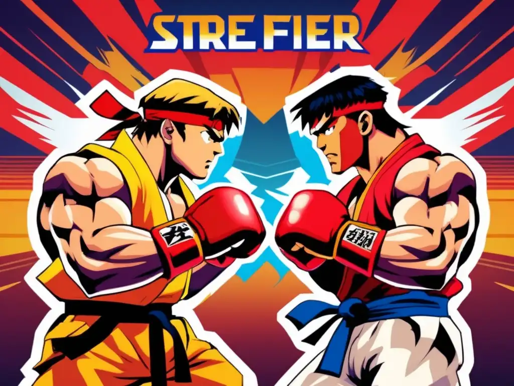 Dos jugadores compiten en un intenso duelo de Street Fighter, capturando la energía y la influencia cultural de Street Fighter.