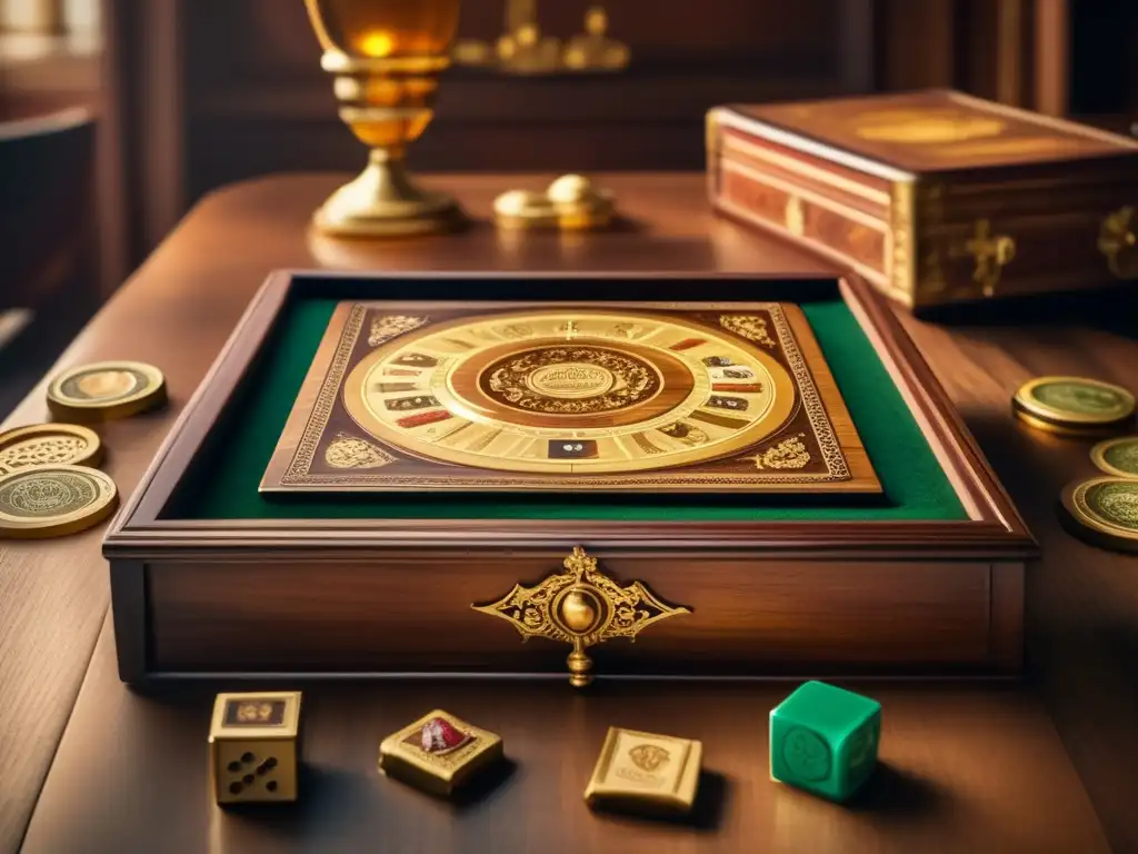 Dos jugadores se enfrentan en un juego de mesa para negociación, con piezas y tablero de aspecto renacentista.
