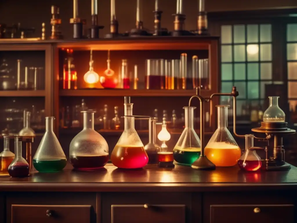 Antiguo laboratorio de química: líquidos burbujeantes y misteriosos