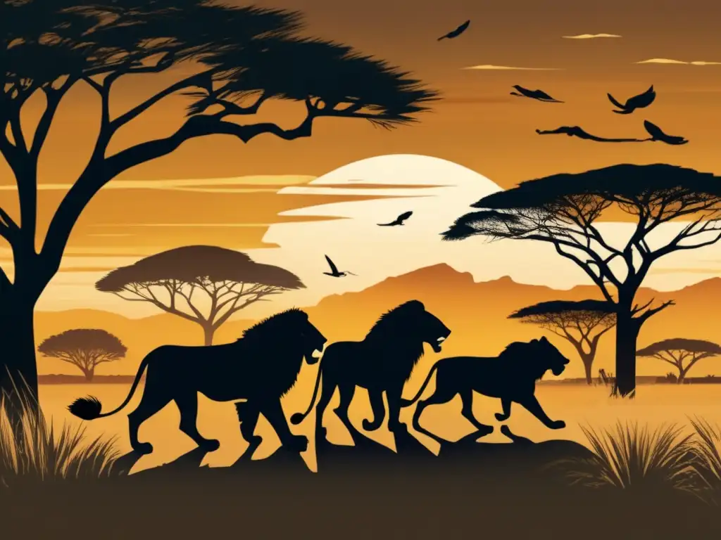 Una manada de leones muestra su poder y confianza en la sabana africana al atardecer. Su estrategia de supervivencia es impresionante.