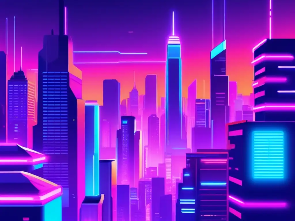 Un mundo de videojuegos inmersivo con diseño gráfico para inmersión en videojuegos. <b>Una ciudad futurista con rascacielos y luces de neón.