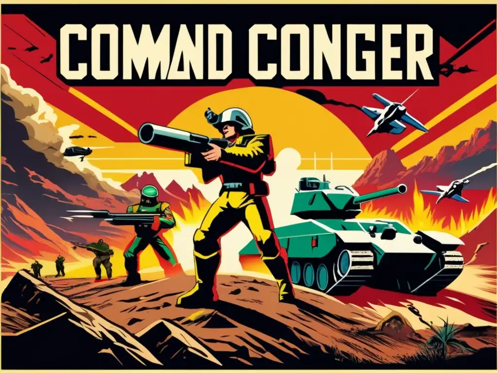 Revive la narrativa de Command & Conquer en este póster vintage de alta resolución, con icónicos personajes y escenas de batalla intensas en un telón de fondo postapocalíptico.