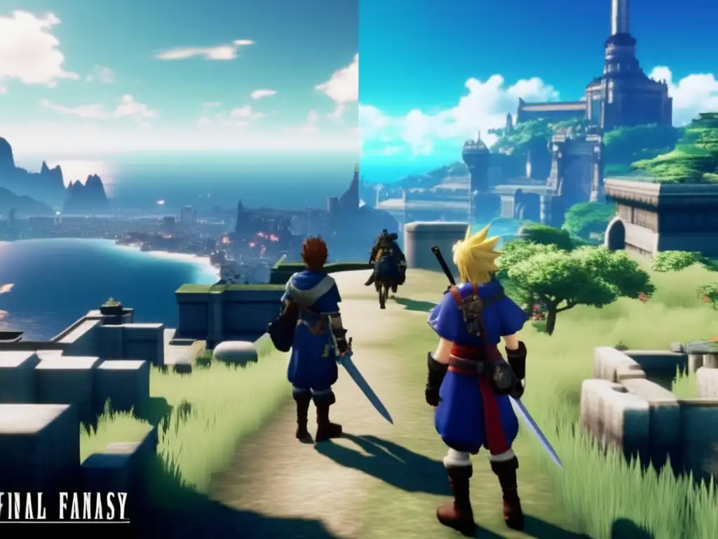 La evolución narrativa en Final Fantasy, desde gráficos pixelados hasta diálogos complejos y visuales 3D impresionantes.