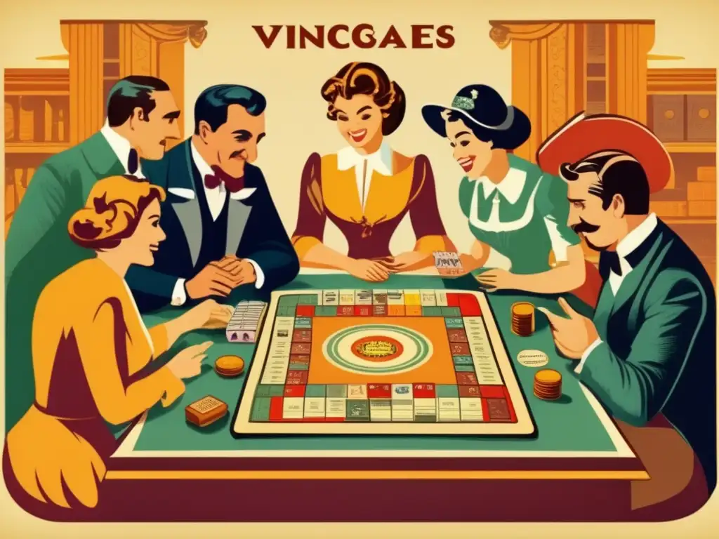 Un nostálgico juego de mesa vintage, con iconografía juegos de mesa historia, evocando una atmósfera clásica y atemporal.