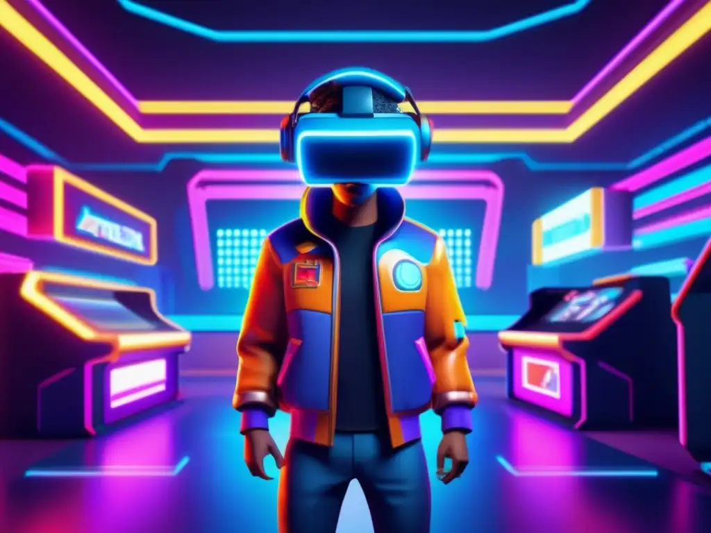 Personaje de videojuego retro con toque futurista en ambiente AI