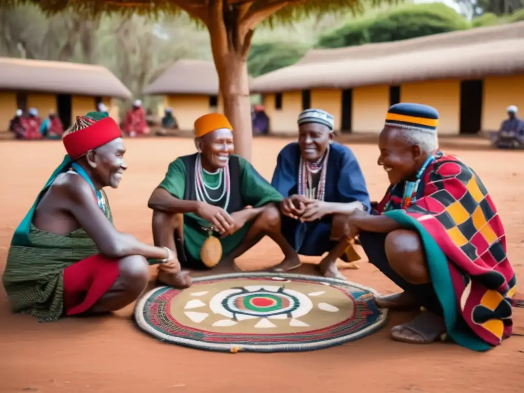 Kikuyu elders playing Giuthi under a tree. <b>Origen y significado cultural de Giuthi.</b> <b>Tradición y juego en la naturaleza africana.