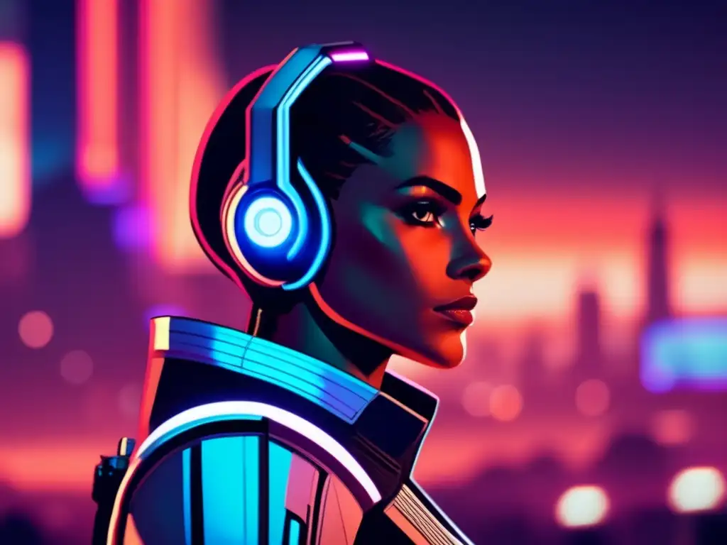 Un retrato nostálgico del personaje de Mass Effect en un paisaje futurista, evocando profundidad argumental en Mass Effect.