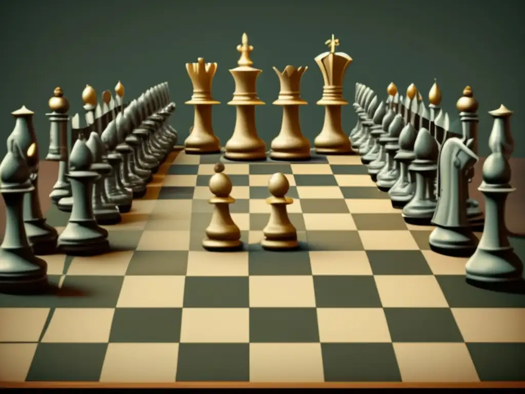 Soldados en armadura en un tablero de ajedrez, simbolizando la influencia del ajedrez en estrategia militar. <b>Estética vintage en tonos terrosos.